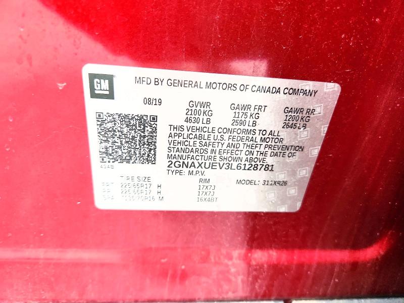 Продаж на аукціоні авто 2020 Chevrolet Equinox, vin: 2GNAXUEV3L6128781, номер лоту: 61980666