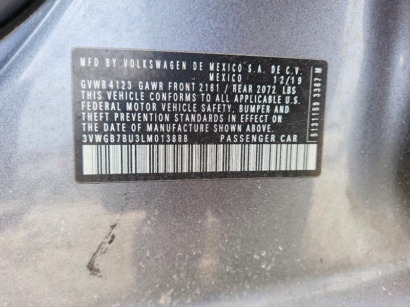60365346 :رقم المزاد ، 3VWGB7BU3LM013888 vin ، 2020 Volkswagen Jetta مزاد بيع