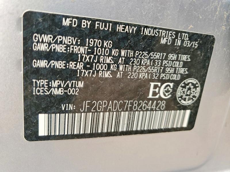 2015 Subaru Xv Crosstrek მანქანა იყიდება აუქციონზე, vin: JF2GPADC7F8264428, აუქციონის ნომერი: 62515846
