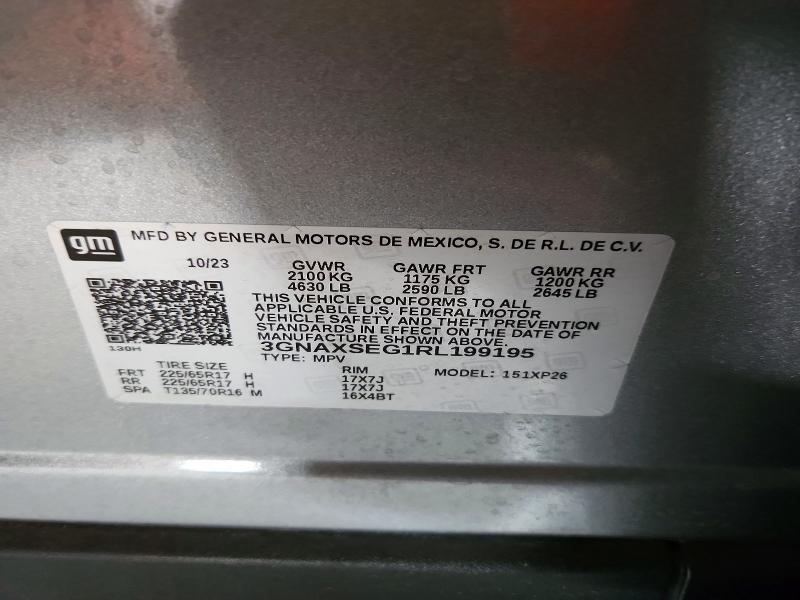 2024 Chevrolet Equinox მანქანა იყიდება აუქციონზე, vin: 3GNAXSEG1RL199195, აუქციონის ნომერი: 61113436