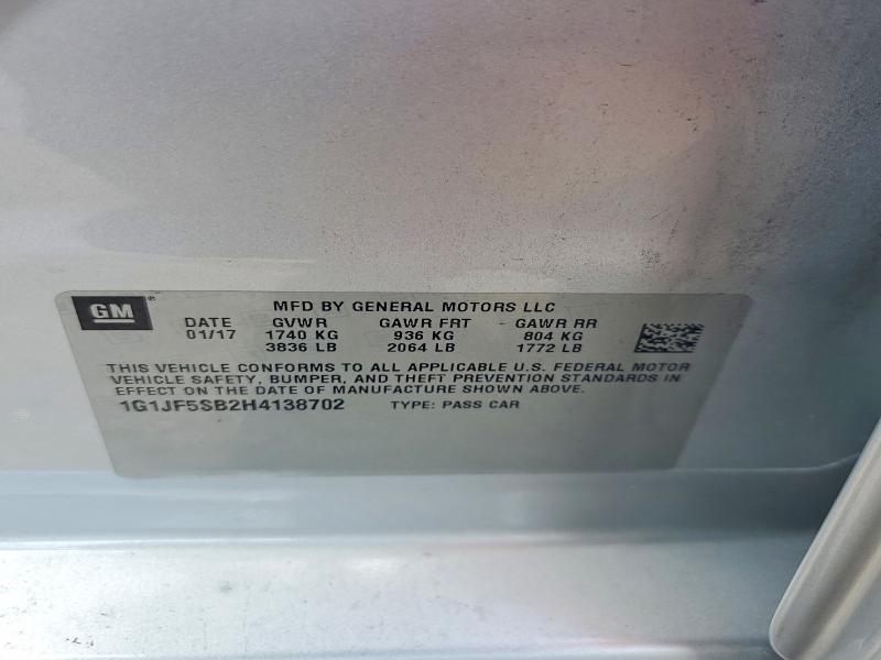 58718746 :رقم المزاد ، 1G1JF5SB2H4138702 vin ، 2017 Chevrolet Sonic مزاد بيع