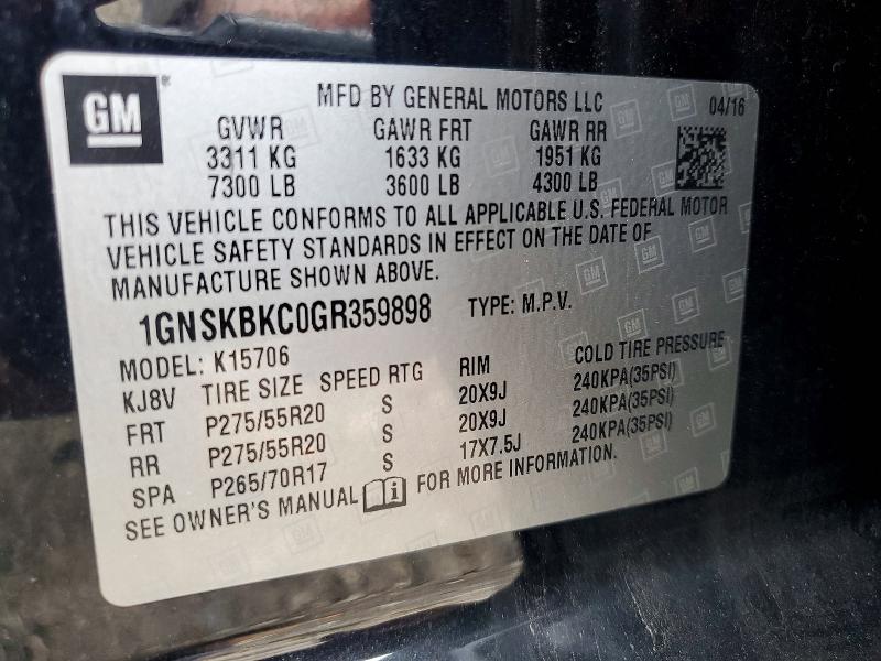 Продажа на аукционе авто 2016 Chevrolet Tahoe, vin: 1GNSKBKC0GR359898, номер лота: 60413076