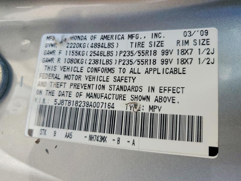 2009 Acura Rdx მანქანა იყიდება აუქციონზე, vin: 5J8TB18239A007164, აუქციონის ნომერი: 60039216