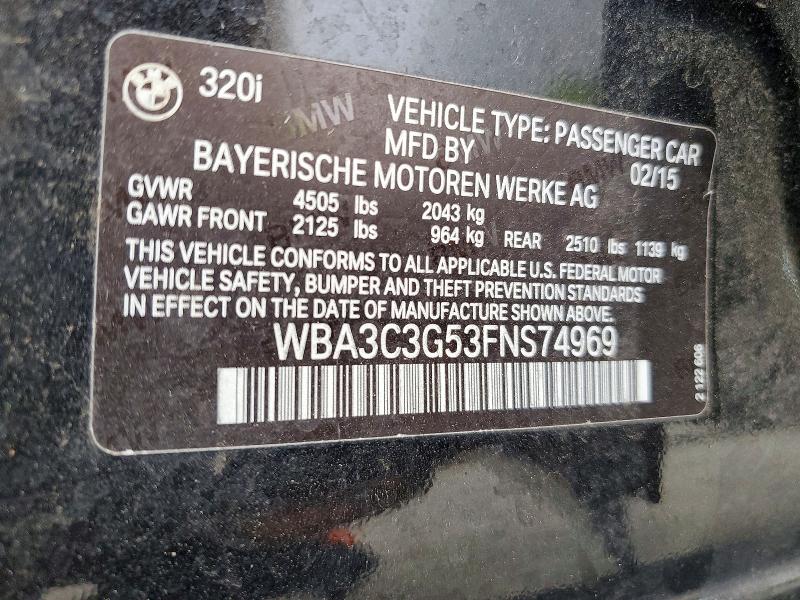 Продажа на аукционе авто 2015 Bmw 320, vin: WBA3C3G53FNS74969, номер лота: 60149776