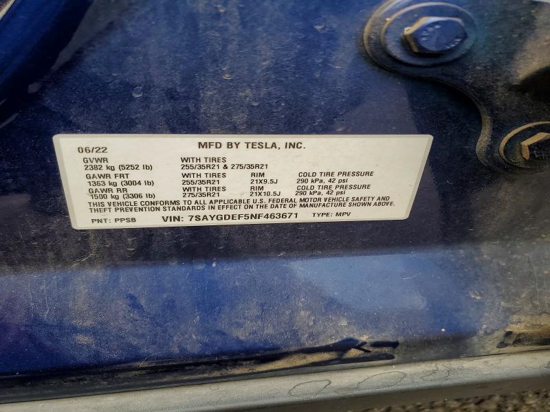 2022 Tesla Model Y მანქანა იყიდება აუქციონზე, vin: 7SAYGDEF5NF463671, აუქციონის ნომერი: 62231456