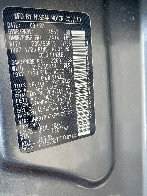 61722736 :رقم المزاد ، JN8BT3DCXPW102102 vin ، 2023 Nissan Rogue مزاد بيع
