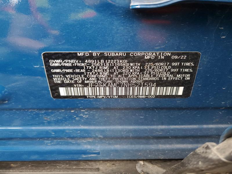 2022 Subaru Forester მანქანა იყიდება აუქციონზე, vin: JF2SKAMC7NH521594, აუქციონის ნომერი: 61756546