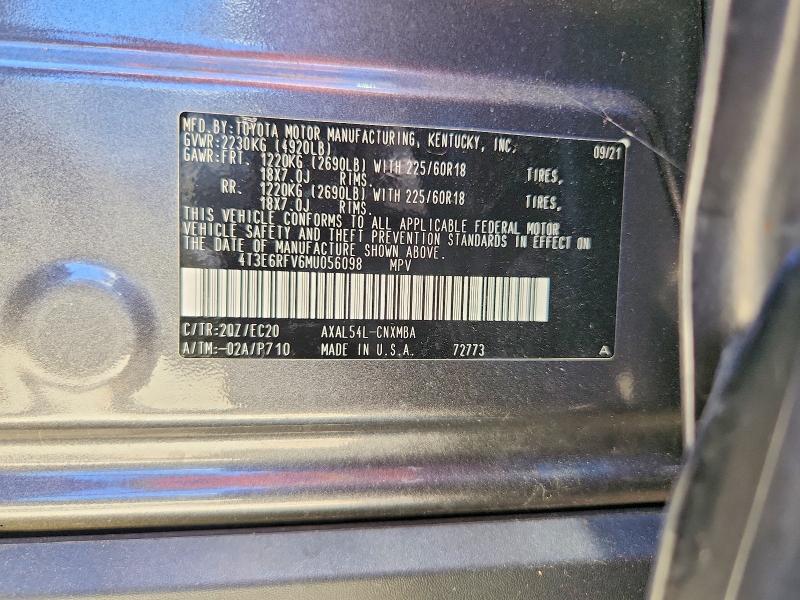 61391886 :رقم المزاد ، 4T3E6RFV6MU056098 vin ، 2021 Toyota Rav4 مزاد بيع