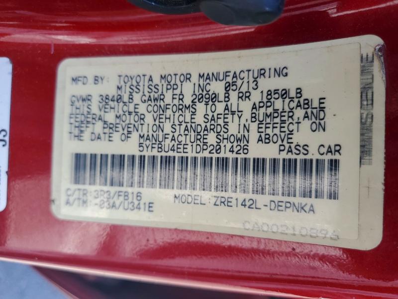 Продаж на аукціоні авто 2013 Toyota Corolla, vin: 5YFBU4EE1DP201426, номер лоту: 61053476