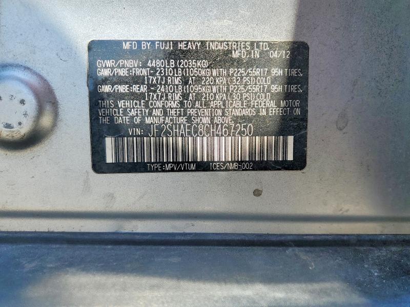 Продажа на аукционе авто 2012 Subaru Forester, vin: JF2SHAEC8CH467250, номер лота: 62004816