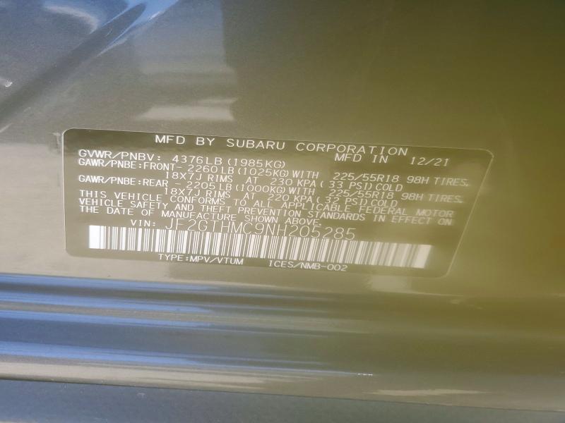 Aukcja sprzedaży 2022 Subaru Crosstrek, vin: JF2GTHMC9NH205285, numer aukcji: 60178816