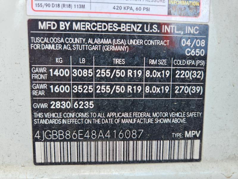 Aukcja sprzedaży 2008 Mercedes-benz Ml, vin: 4JGBB86E48A416087, numer aukcji: 60280646
