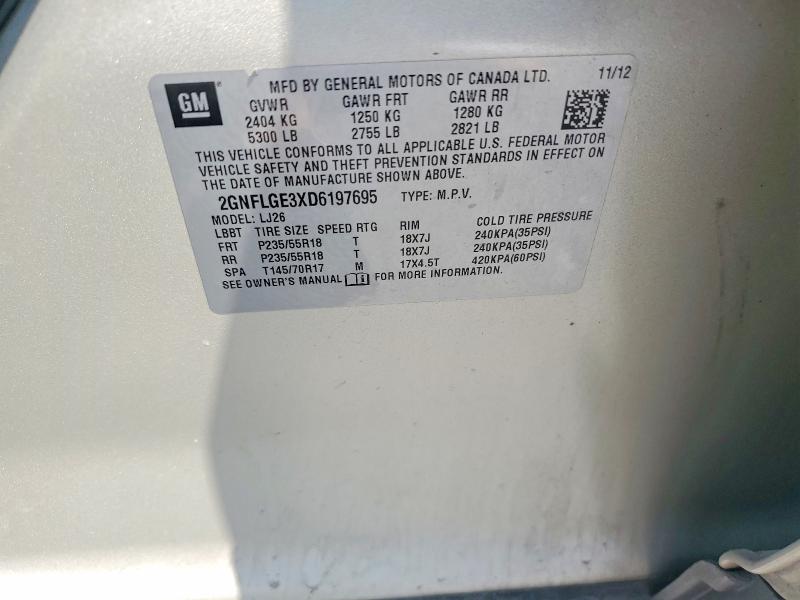 Aukcja sprzedaży 2013 Chevrolet Equinox, vin: 2GNFLGE3XD6197695, numer aukcji: 62353676