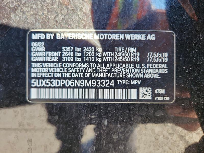 Aukcja sprzedaży 2022 Bmw X3, vin: 5UX53DP06N9M93324, numer aukcji: 62256486