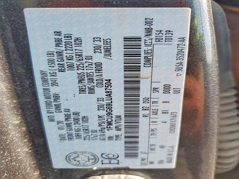 Продаж на аукціоні авто 2020 Ford Escape, vin: 1FMCU9G69LUA87504, номер лоту: 59157576