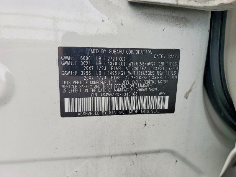 60830366 :رقم المزاد ، 4S4WMAPD7L3461661 vin ، 2020 Subaru Ascent مزاد بيع