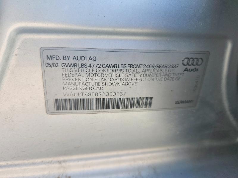 61617136 :رقم المزاد ، WAULT68E83A390137 vin ، 2003 Audi A4 مزاد بيع