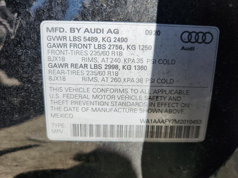 Aukcja sprzedaży 2021 Audi Q5, vin: WA1AAAFY7M2010453, numer aukcji: 62245846