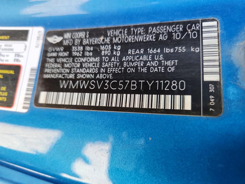 Продажа на аукционе авто 2011 Mini Cooper, vin: WMWSV3C57BTY11280, номер лота: 62708586
