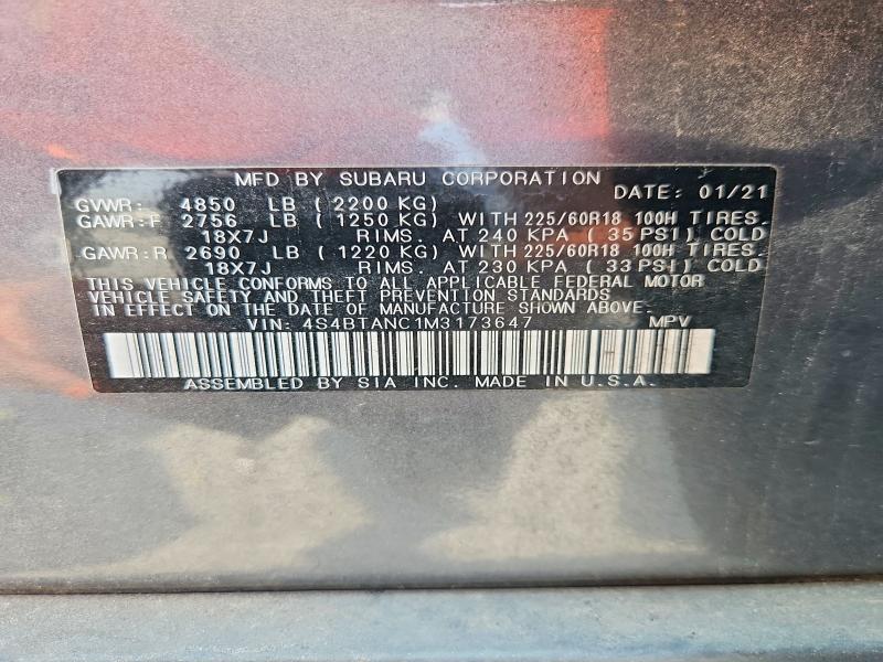 Продаж на аукціоні авто 2021 Subaru Outback, vin: 4S4BTANC1M3173647, номер лоту: 63295216