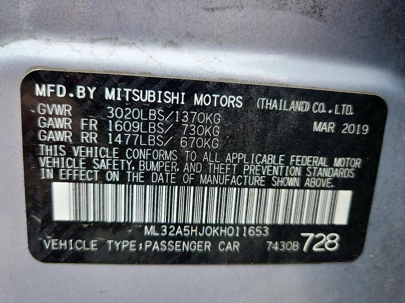 Продажа на аукционе авто 2019 Mitsubishi Mirage, vin: ML32A5HJ0KH011653, номер лота: 62681416