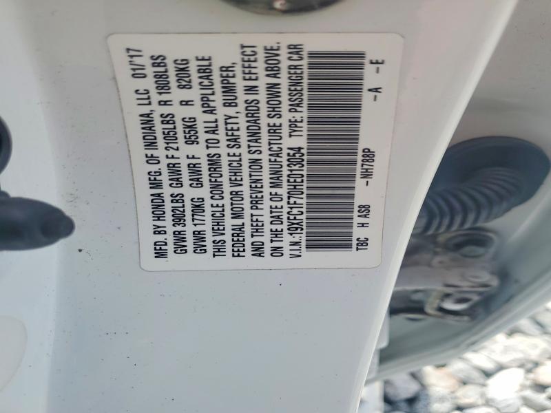 2017 Honda Civic მანქანა იყიდება აუქციონზე, vin: 19XFC1F70HE013054, აუქციონის ნომერი: 60756626