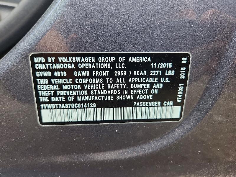 Продажа на аукционе авто 2016 Volkswagen Passat, vin: 1VWBT7A37GC014128, номер лота: 63427346
