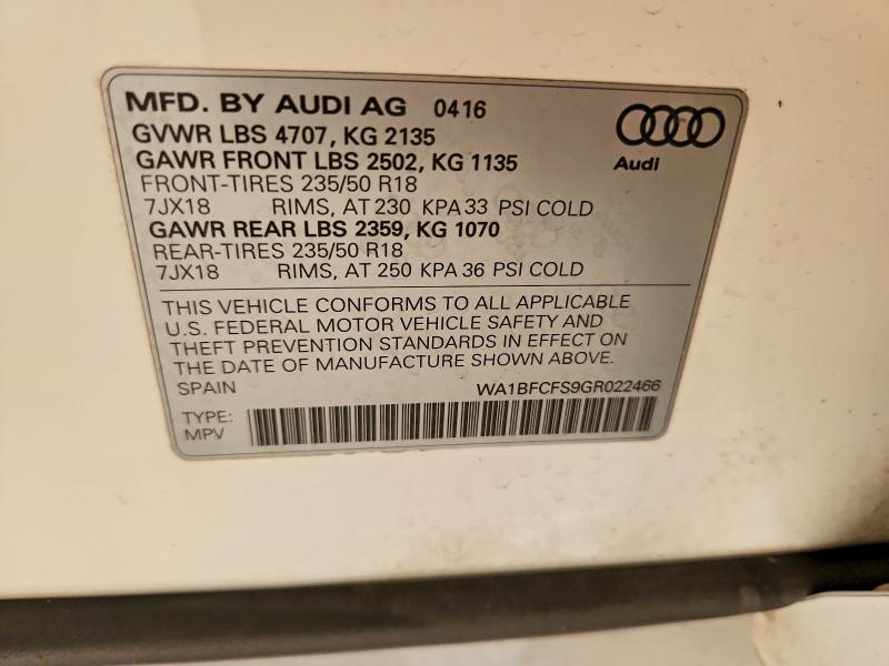 Aukcja sprzedaży 2016 Audi Q3, vin: WA1BFCFS9GR022466, numer aukcji: 61367586
