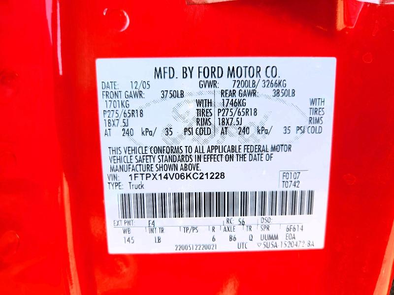 60850296 :رقم المزاد ، 1FTPX14V06KC21228 vin ، 2006 Ford F150 مزاد بيع