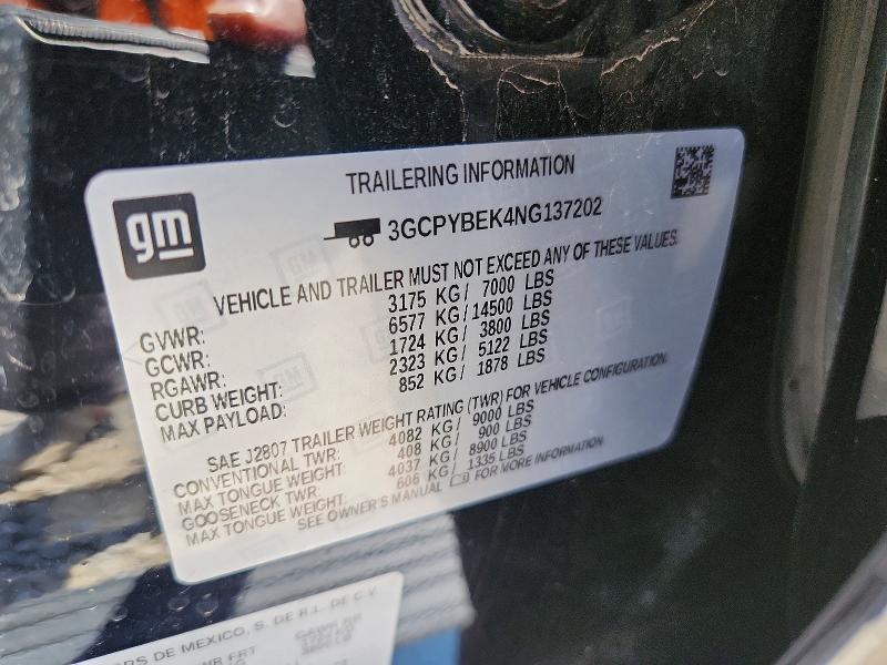 2022 Chevrolet Silverado Ltd მანქანა იყიდება აუქციონზე, vin: 3GCPYBEK4NG137202, აუქციონის ნომერი: 63661166