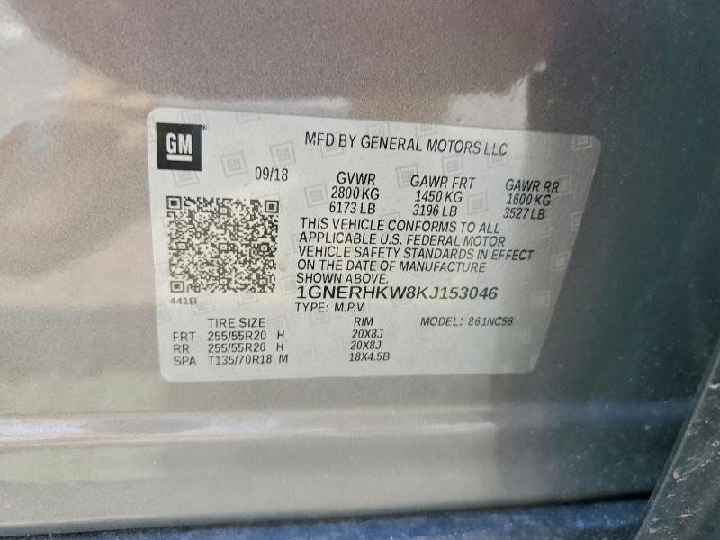 62679796 :رقم المزاد ، 1GNERHKW8KJ153046 vin ، 2019 Chevrolet Traverse مزاد بيع