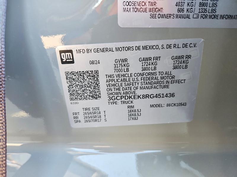 Продажа на аукционе авто 2024 Chevrolet Silverado, vin: 3GCPDKEK8RG451436, номер лота: 61845666