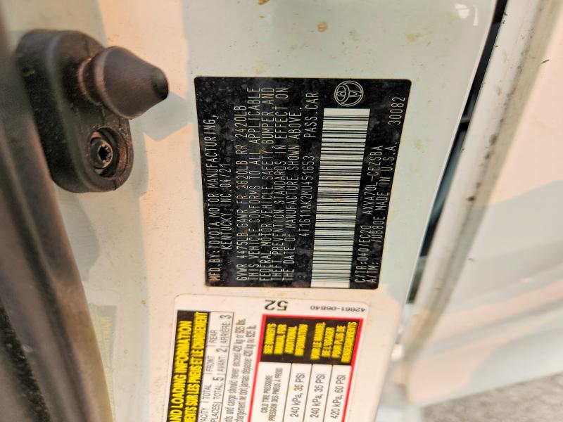 Auction sale of the 2021 Toyota Camry, vin: 4T1G11AK2MU451653, lot number: 61543986