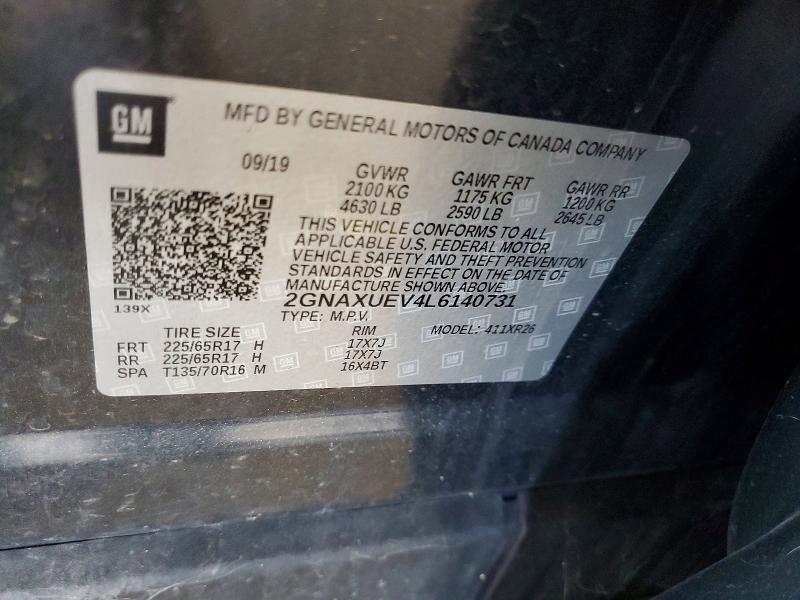 Aukcja sprzedaży 2020 Chevrolet Equinox, vin: 2GNAXUEV4L6140731, numer aukcji: 62705926