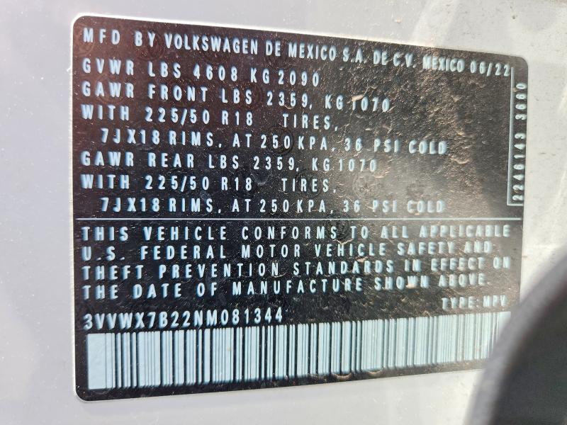 Продаж на аукціоні авто 2022 Volkswagen Taos, vin: 3VVWX7B22NM081344, номер лоту: 61565416