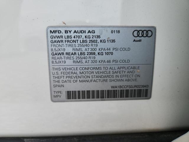 61577976 :رقم المزاد ، WA1BCCFS0JR023943 vin ، 2018 Audi Q3 مزاد بيع