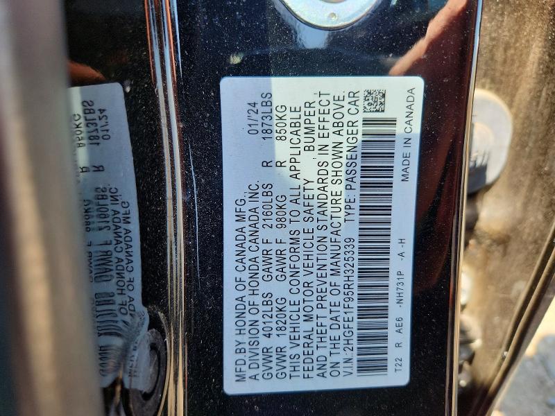 Aukcja sprzedaży 2024 Honda Civic, vin: 2HGFE1F95RH325339, numer aukcji: 62714146