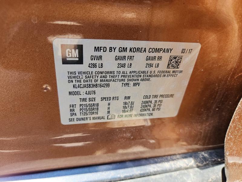 Продажа на аукционе авто 2017 Buick Encore, vin: KL4CJASB3HB164299, номер лота: 62166416