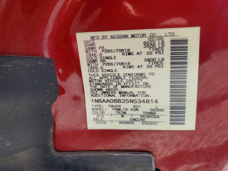 Продаж на аукціоні авто 2005 Nissan Titan, vin: 1N6AA06B25N534814, номер лоту: 60107366