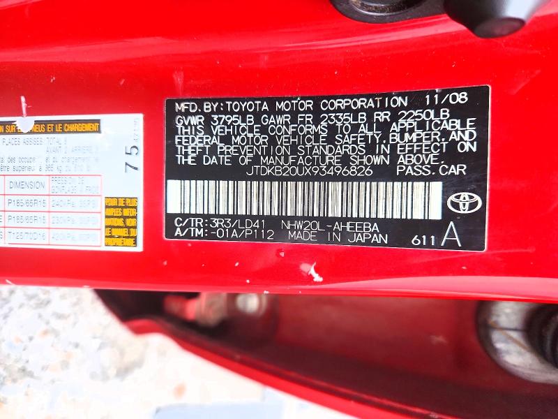 2009 Toyota Prius მანქანა იყიდება აუქციონზე, vin: JTDKB20UX93496826, აუქციონის ნომერი: 60890586