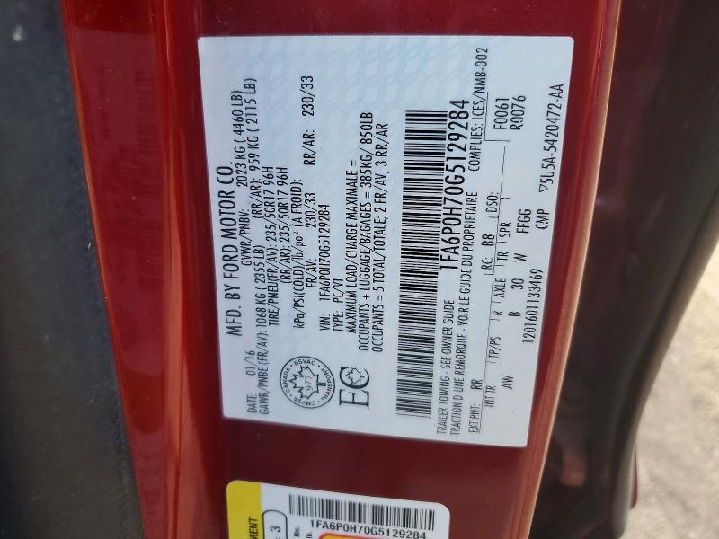 59589416 :رقم المزاد ، 1FA6P0H70G5129284 vin ، 2016 Ford Fusion مزاد بيع