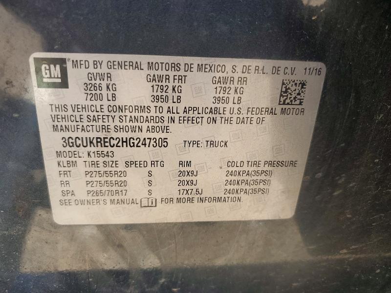 Продаж на аукціоні авто 2017 Chevrolet Silverado, vin: 3GCUKREC2HG247305, номер лоту: 63172826