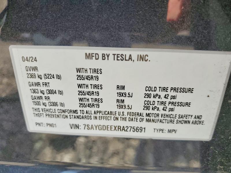 Aukcja sprzedaży 2024 Tesla Model Y, vin: 7SAYGDEEXRA275691, numer aukcji: 60887206