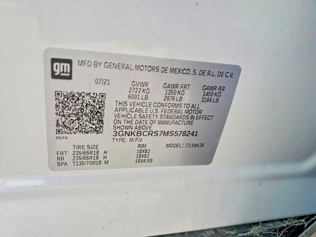 2021 Chevrolet Blazer მანქანა იყიდება აუქციონზე, vin: 3GNKBCRS7MS578241, აუქციონის ნომერი: 61639776