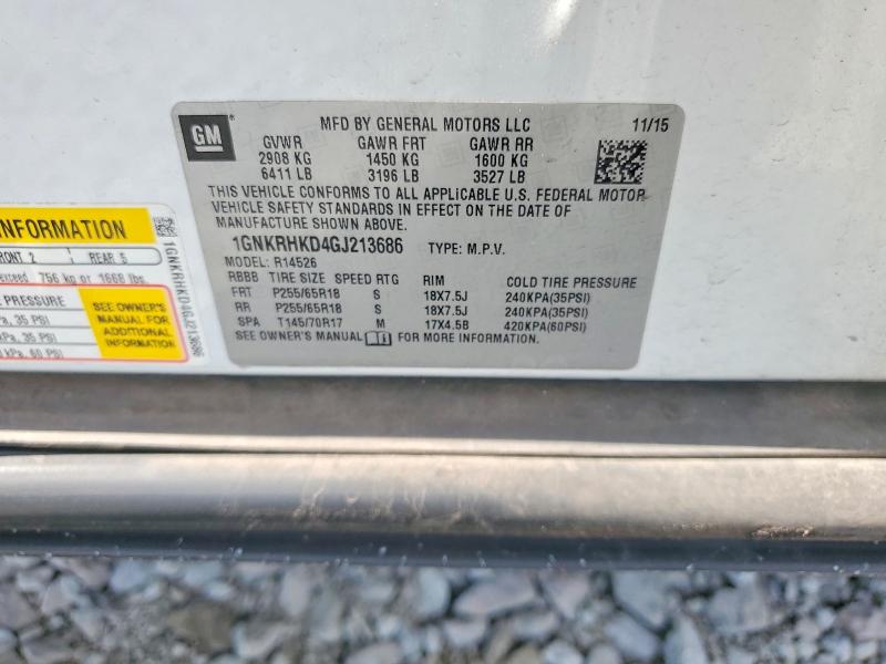Aukcja sprzedaży 2016 Chevrolet Traverse, vin: 1GNKRHKD4GJ213686, numer aukcji: 60407906