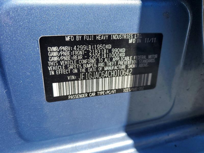 62803506 :رقم المزاد ، JF1GJAC64CH010642 vin ، 2012 Subaru Impreza مزاد بيع