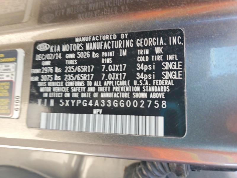 Продажа на аукционе авто 2016 Kia Sorento, vin: 5XYPG4A33GG002758, номер лота: 59281226