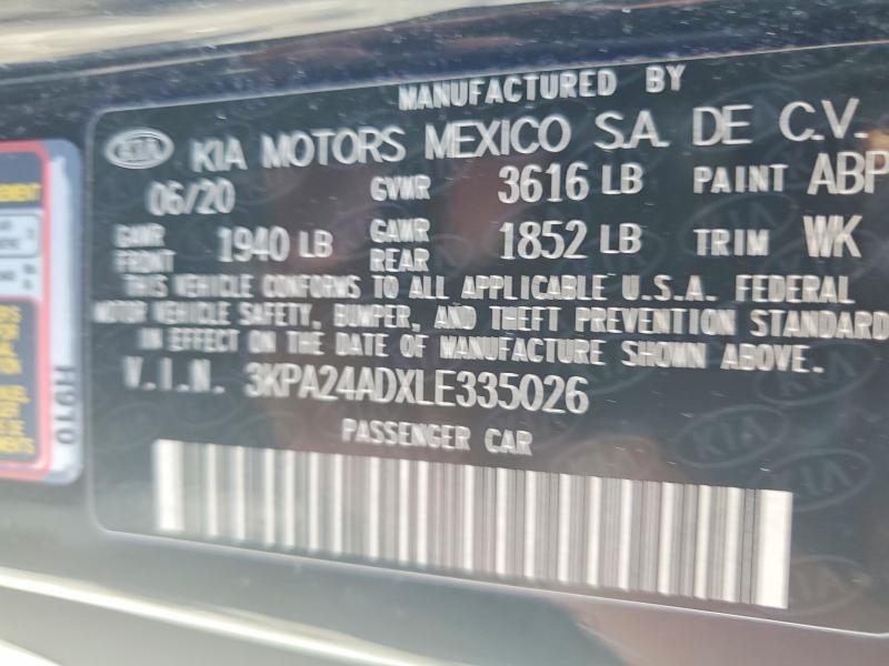 61033016 :رقم المزاد ، 3KPA24ADXLE335026 vin ، 2020 Kia Rio مزاد بيع