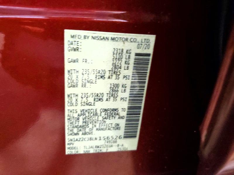 61516476 :رقم المزاد ، 5N1AZ2CJ8LN156526 vin ، 2020 Nissan Murano مزاد بيع