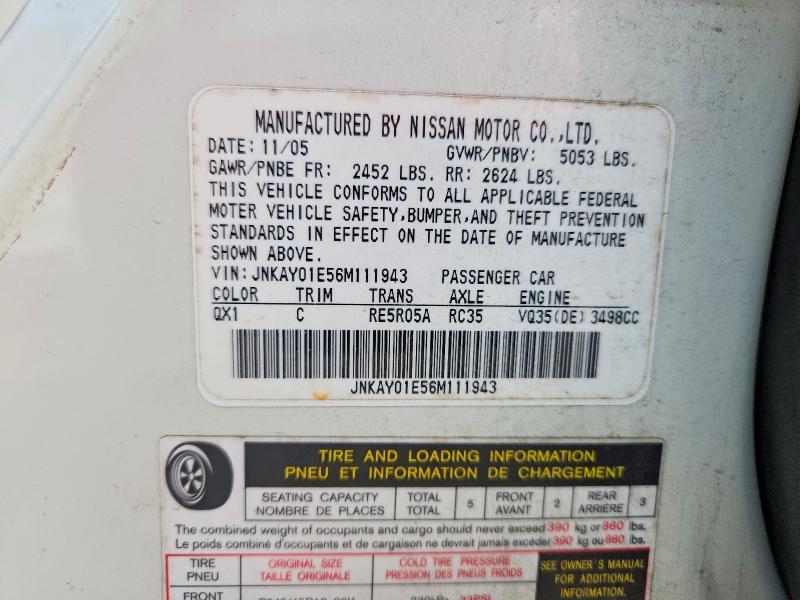Aukcja sprzedaży 2006 Infiniti M35, vin: JNKAY01E56M111943, numer aukcji: 61291316